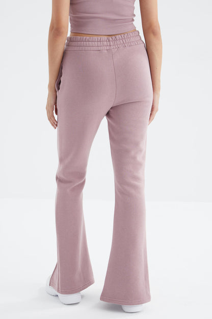 Dried Rose High Waist Front Slit Detailed Side Pocket Comfortable Fit Women's Tracksuit Bottom - 94625