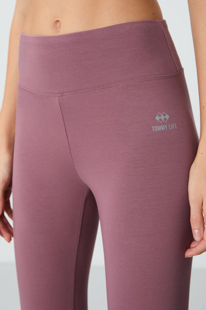 Dried Rose High Waist Slim Fit Tapered Leg Women's Capri Tights - 93097
