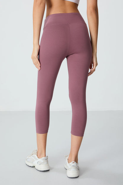 Dried Rose High Waist Slim Fit Tapered Leg Women's Capri Tights - 93097