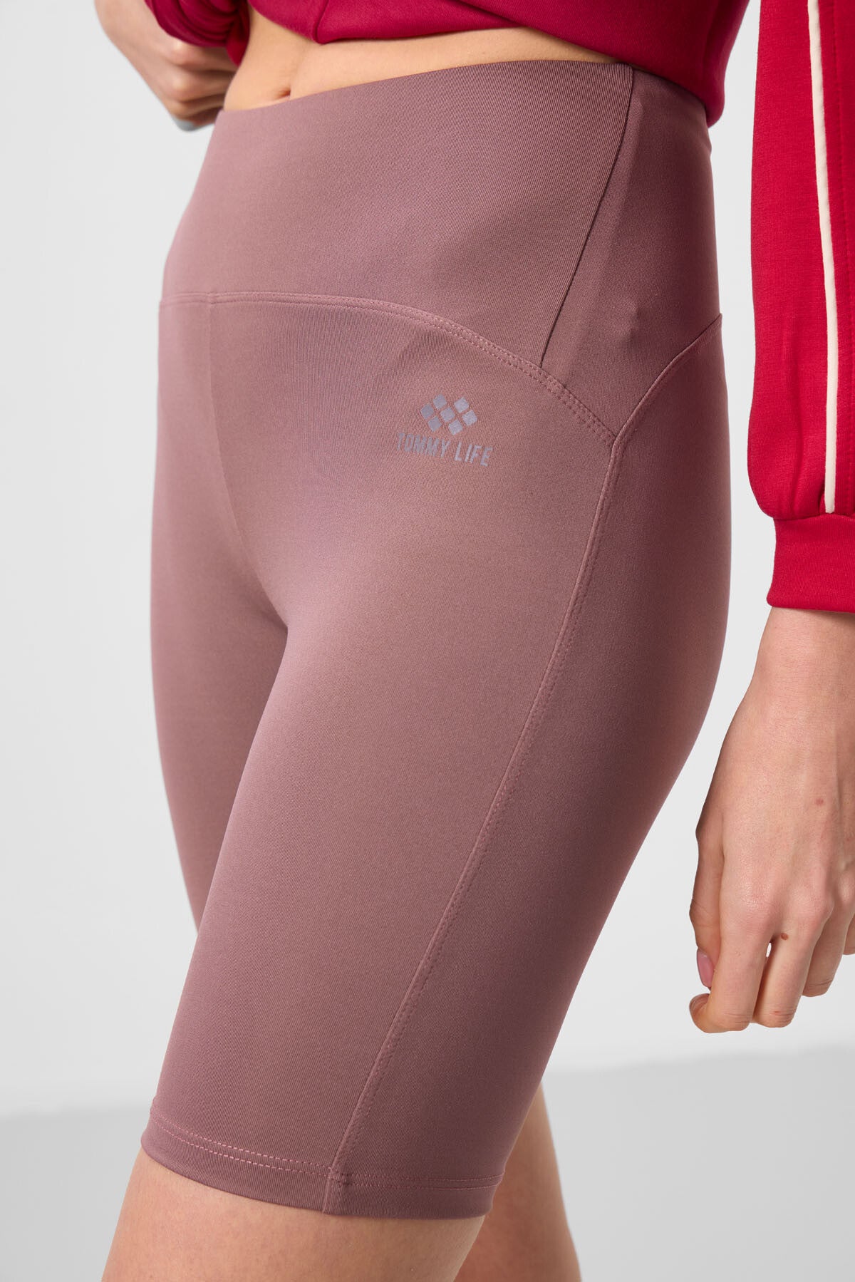 Dried Rose High Waist Wrap-up Short Biker Women's Tights - 91007