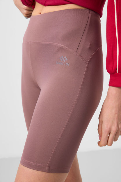 Dried Rose High Waist Wrap-up Short Biker Women's Tights - 91007