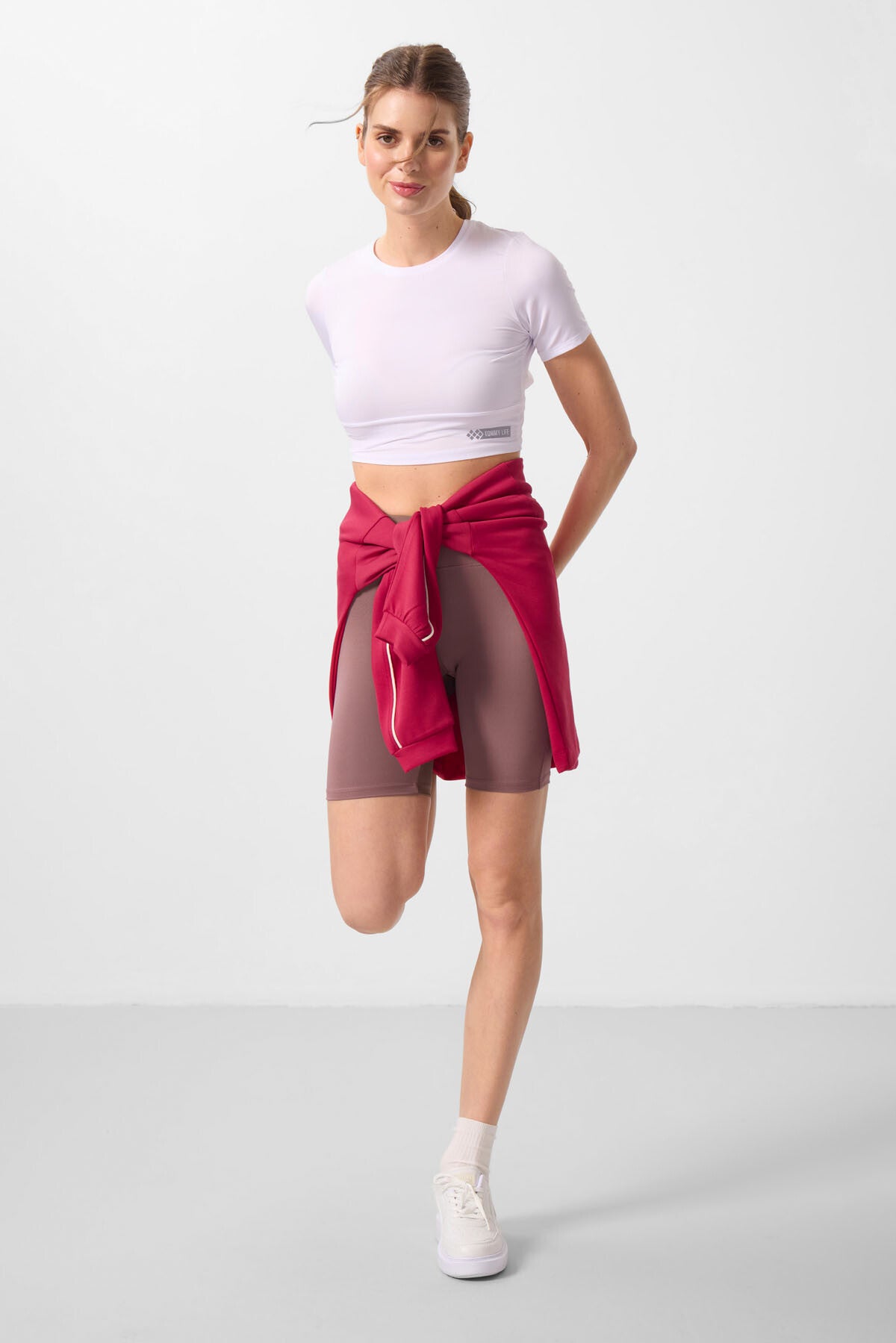Dried Rose High Waist Wrap-up Short Biker Women's Tights - 91007