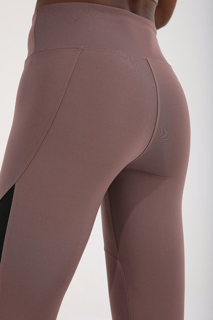 Dried Rose High Waist Wrap-up Strip Detailed Slim Fit Tapered Leg Women's Tights - 94542