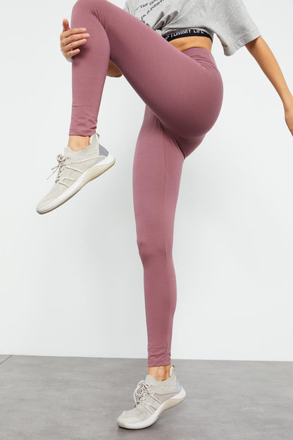Dried Rose High Waist Wrap-up Slim Fit Skinny Leg Women's Tights - 94011