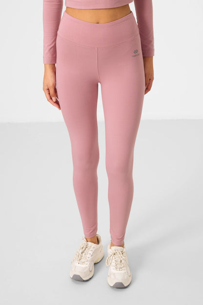 Dried Rose High Waist Long Sleeve Slim Fit Crop Top Women's Tights Set - 95286