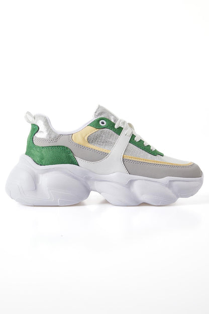 Silver High Platform Laced Color Gradient PU Leather Women's Sneakers - 89206