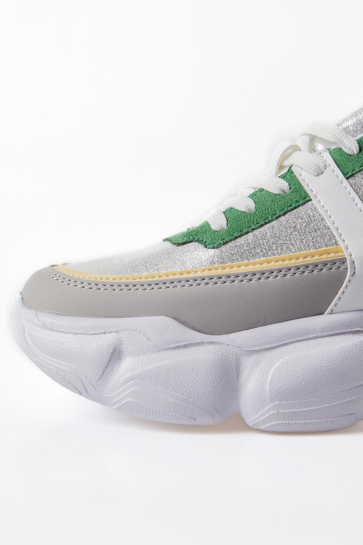 Silver High Platform Laced Color Gradient PU Leather Women's Sneakers - 89206
