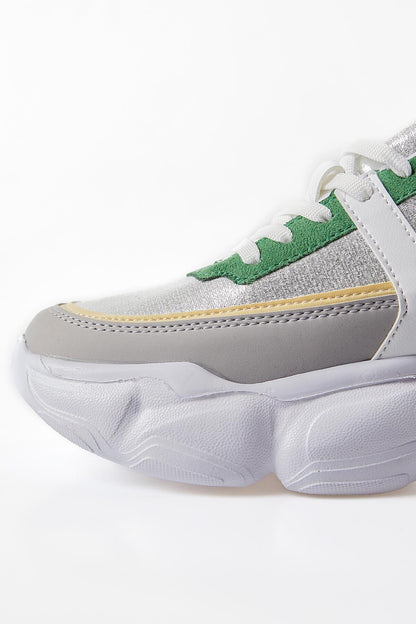 Silver High Platform Laced Color Gradient PU Leather Women's Sneakers - 89206