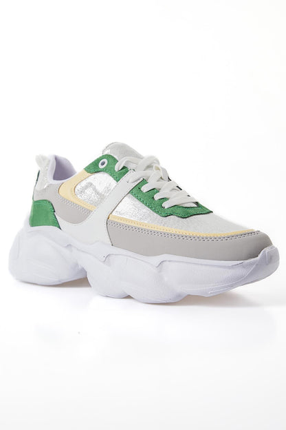 Silver High Platform Laced Color Gradient PU Leather Women's Sneakers - 89206