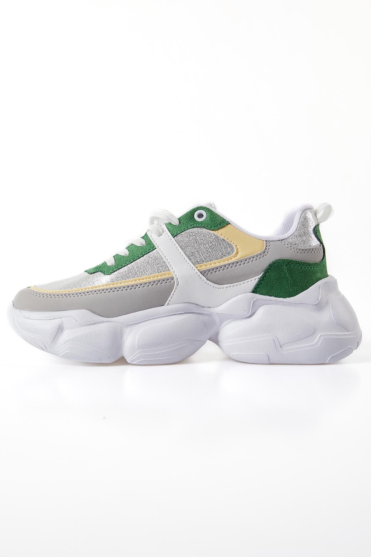 Silver High Platform Laced Color Gradient PU Leather Women's Sneakers - 89206