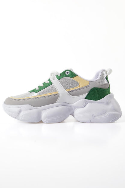 Silver High Platform Laced Color Gradient PU Leather Women's Sneakers - 89206