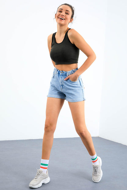 Basic Right Zero Sleeve Narrow Fit U Neck Women's Crop Top Singlet - 97162