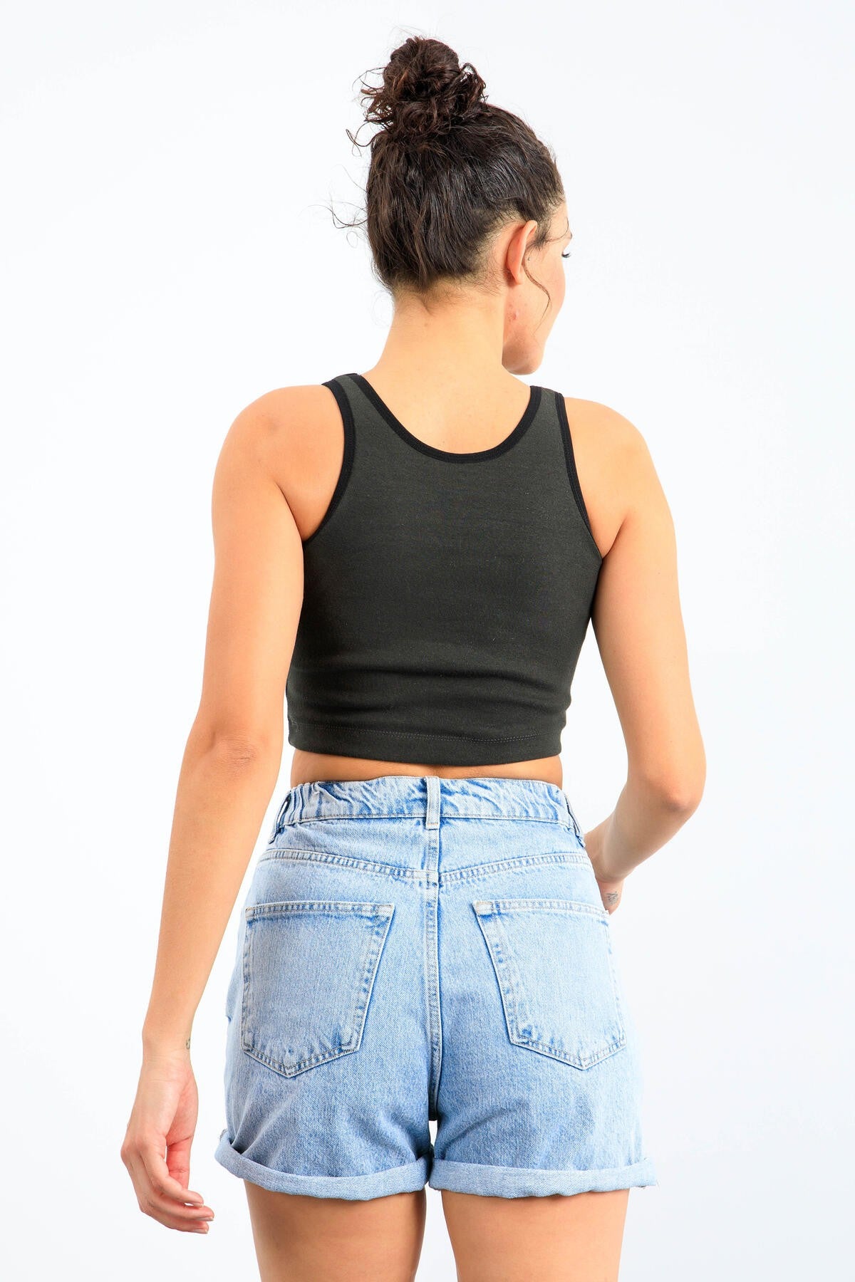 Basic Right Zero Sleeve Narrow Fit U Neck Women's Crop Top Singlet - 97162