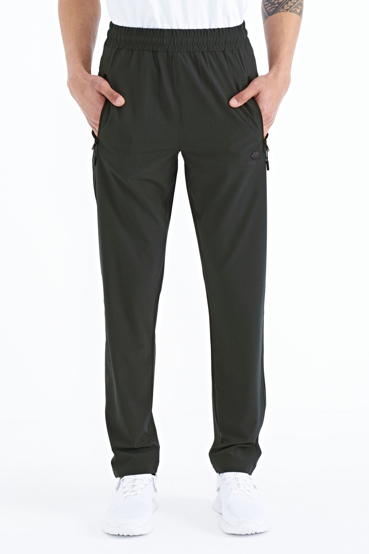 Men's Right Zippered Three-Pocket Standard Fit Classic Hem Tracksuit Bottom - 84768