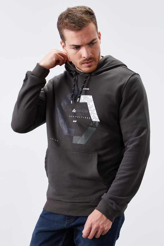 Geometric Print Right Standard Fit Men's Hooded Sweatshirt - 87870