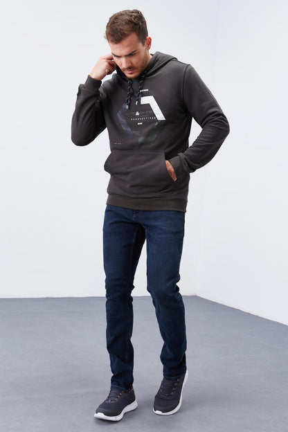 Geometric Print Right Standard Fit Men's Hooded Sweatshirt - 87870
