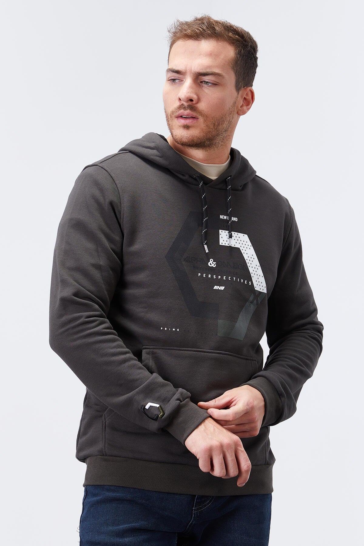 Geometric Print Right Standard Fit Men's Hooded Sweatshirt - 87870