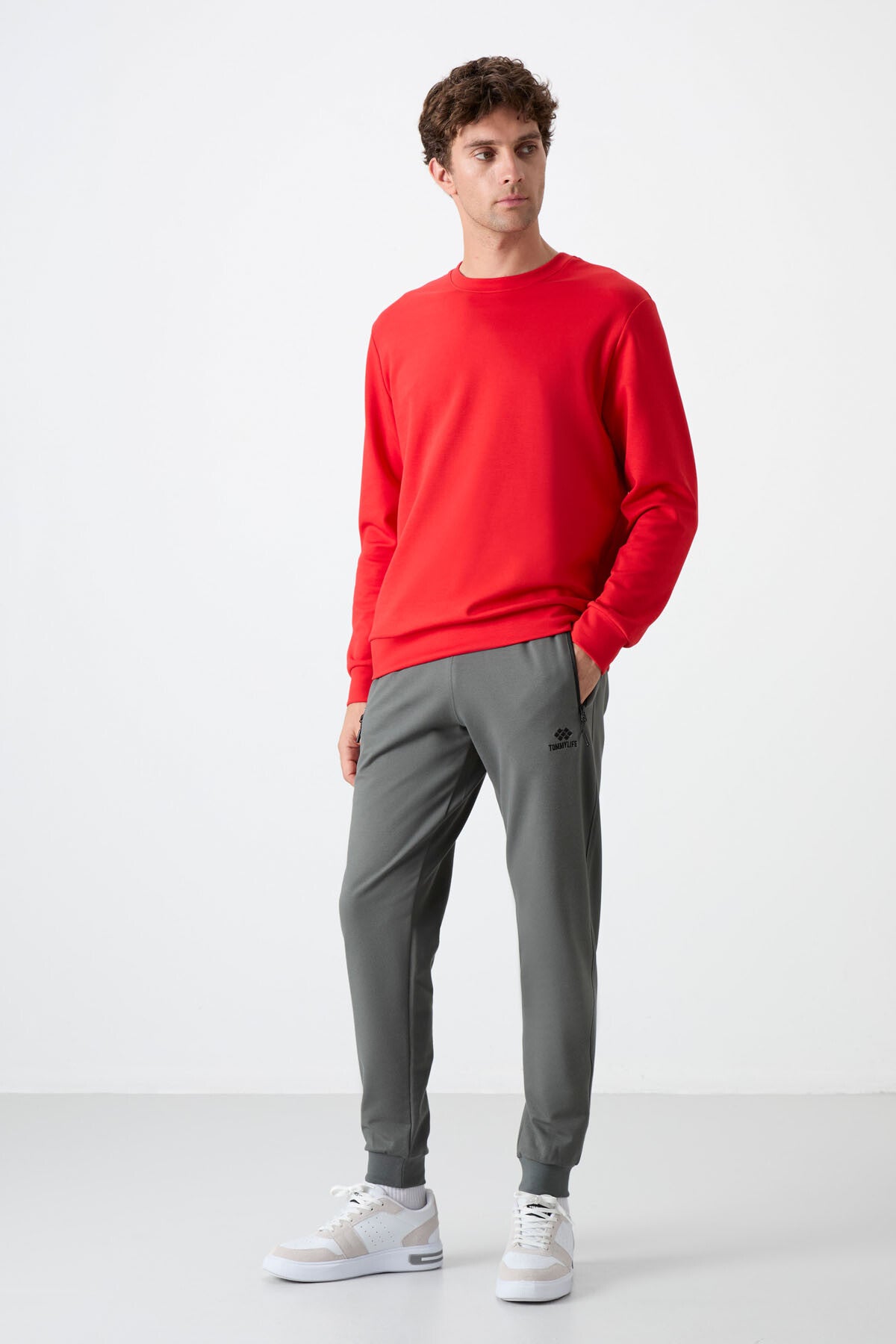 Standard Mold Jogger Men's Tracksuit Bottom with Zipper Waist - 84587