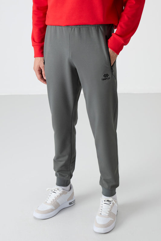 Standard Mold Jogger Men's Tracksuit Bottom with Zipper Waist - 84587