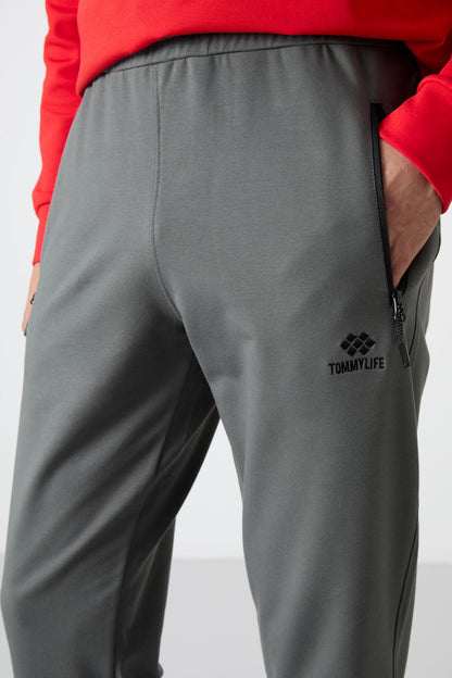 Standard Mold Jogger Men's Tracksuit Bottom with Zipper Waist - 84587