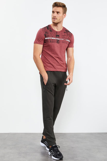 Right Leg Detailed Standard Mold Classic Cuff Men's Tracksuit Bottom - 84744