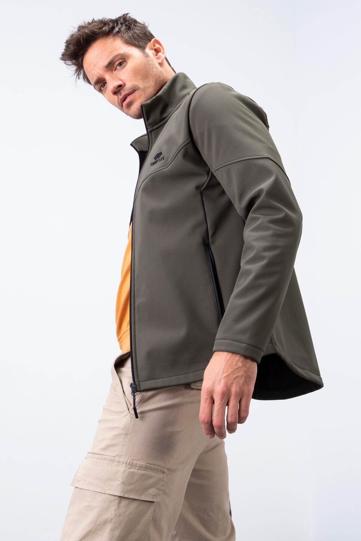 Zipper Front Stand Collar Water and Windproof Softshell Men's Jacket - 88050