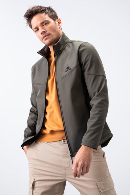 Zipper Front Stand Collar Water and Windproof Softshell Men's Jacket - 88050