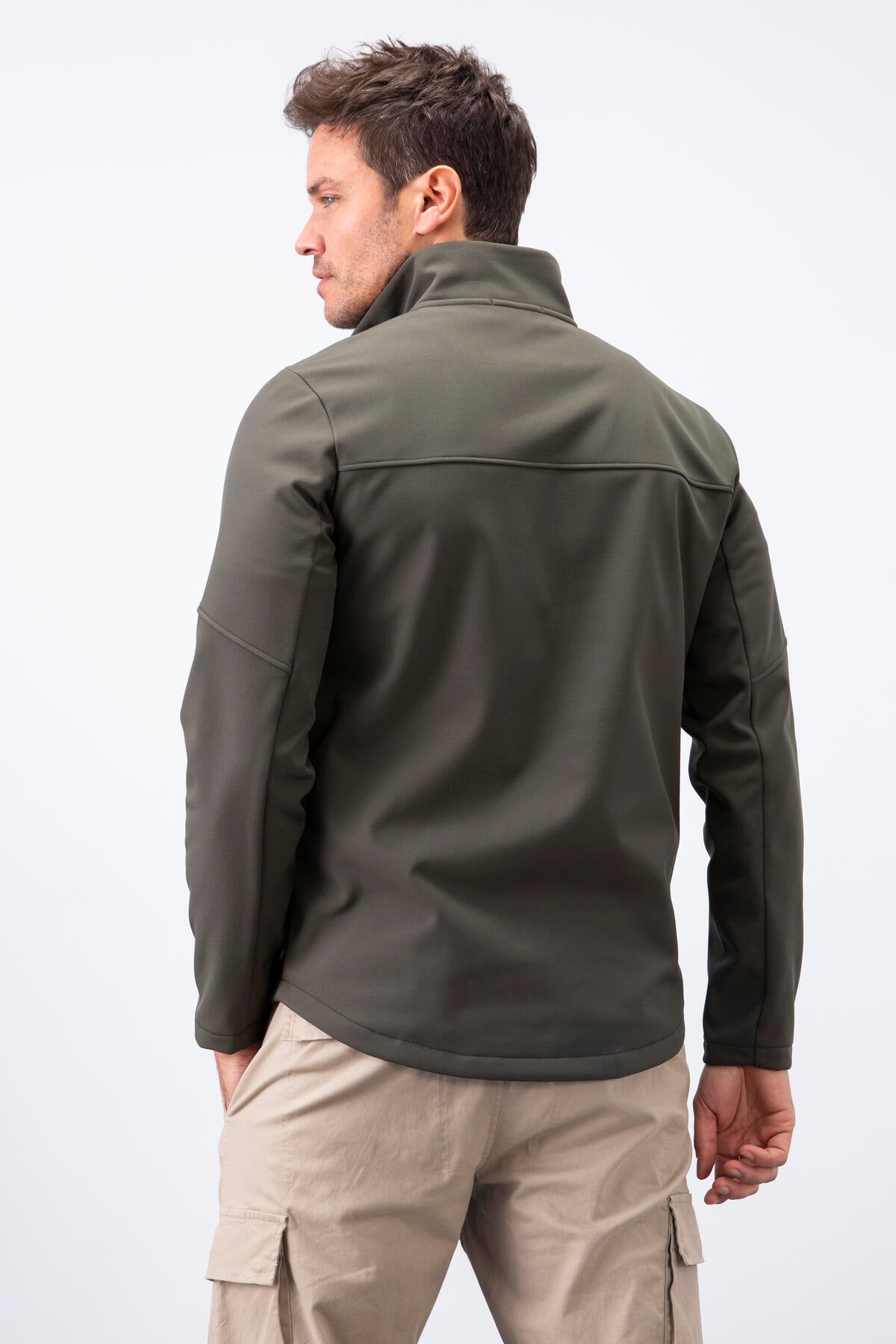 Zipper Front Stand Collar Water and Windproof Softshell Men's Jacket - 88050