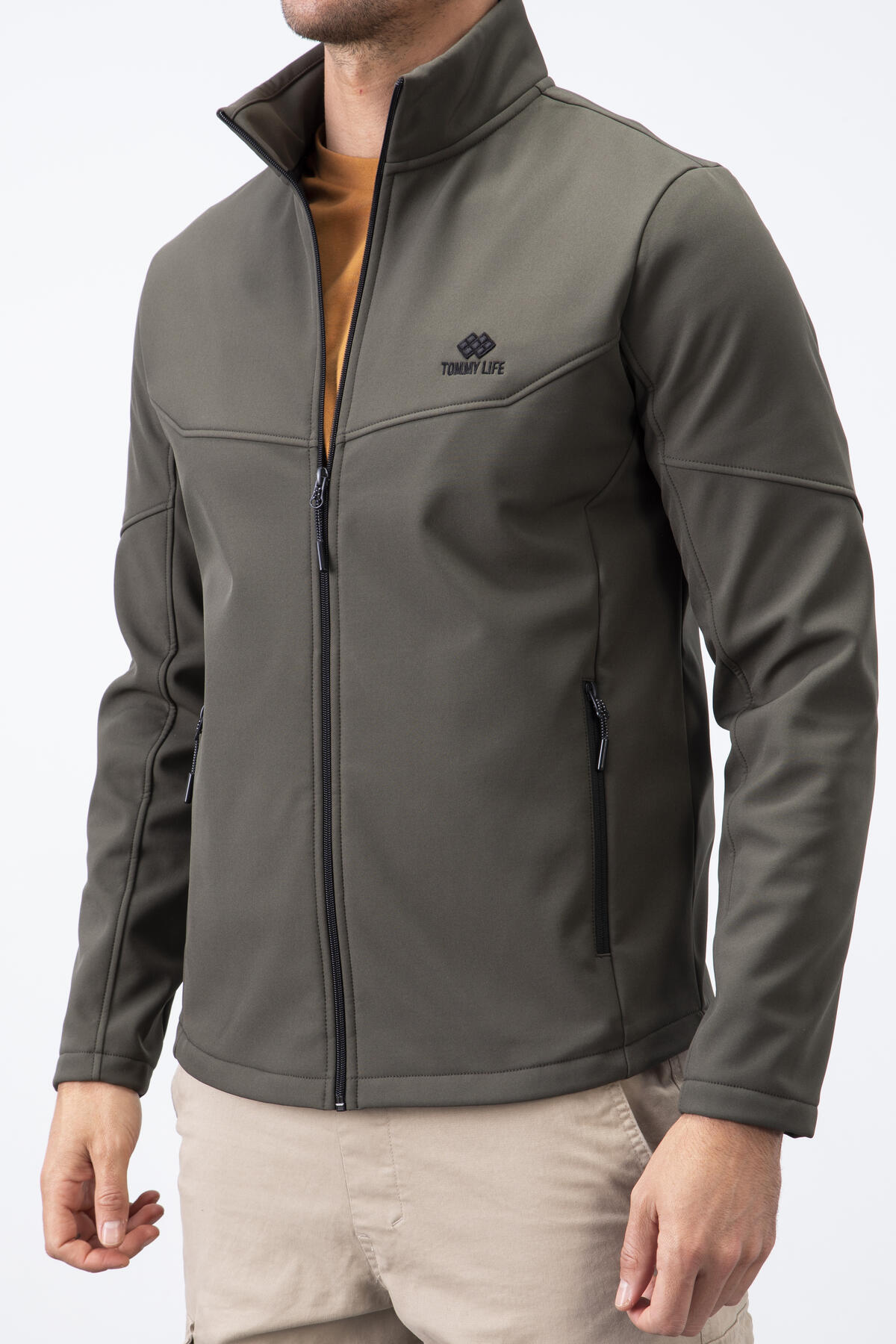 Zipper Front Stand Collar Water and Windproof Softshell Men's Jacket - 88050