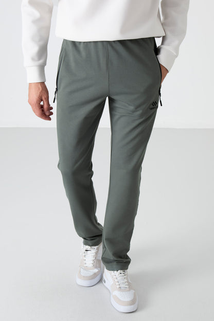 Zipper Waist Three-Pocket Slim Fit Classic Cuffed Men's Tracksuit Bottom - 84671