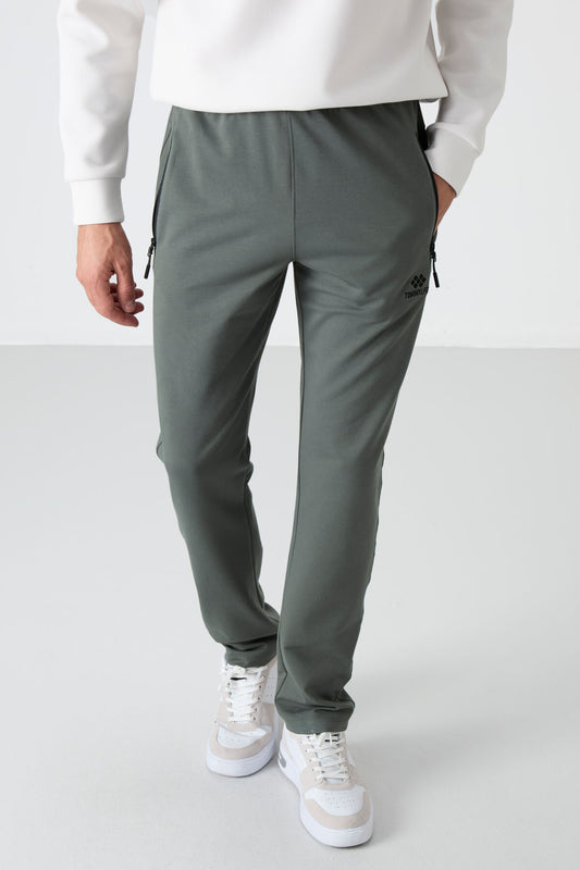 Zipper Waist Three-Pocket Slim Fit Classic Cuffed Men's Tracksuit Bottom - 84671