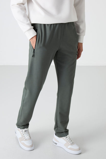 Zipper Waist Three-Pocket Slim Fit Classic Cuffed Men's Tracksuit Bottom - 84671