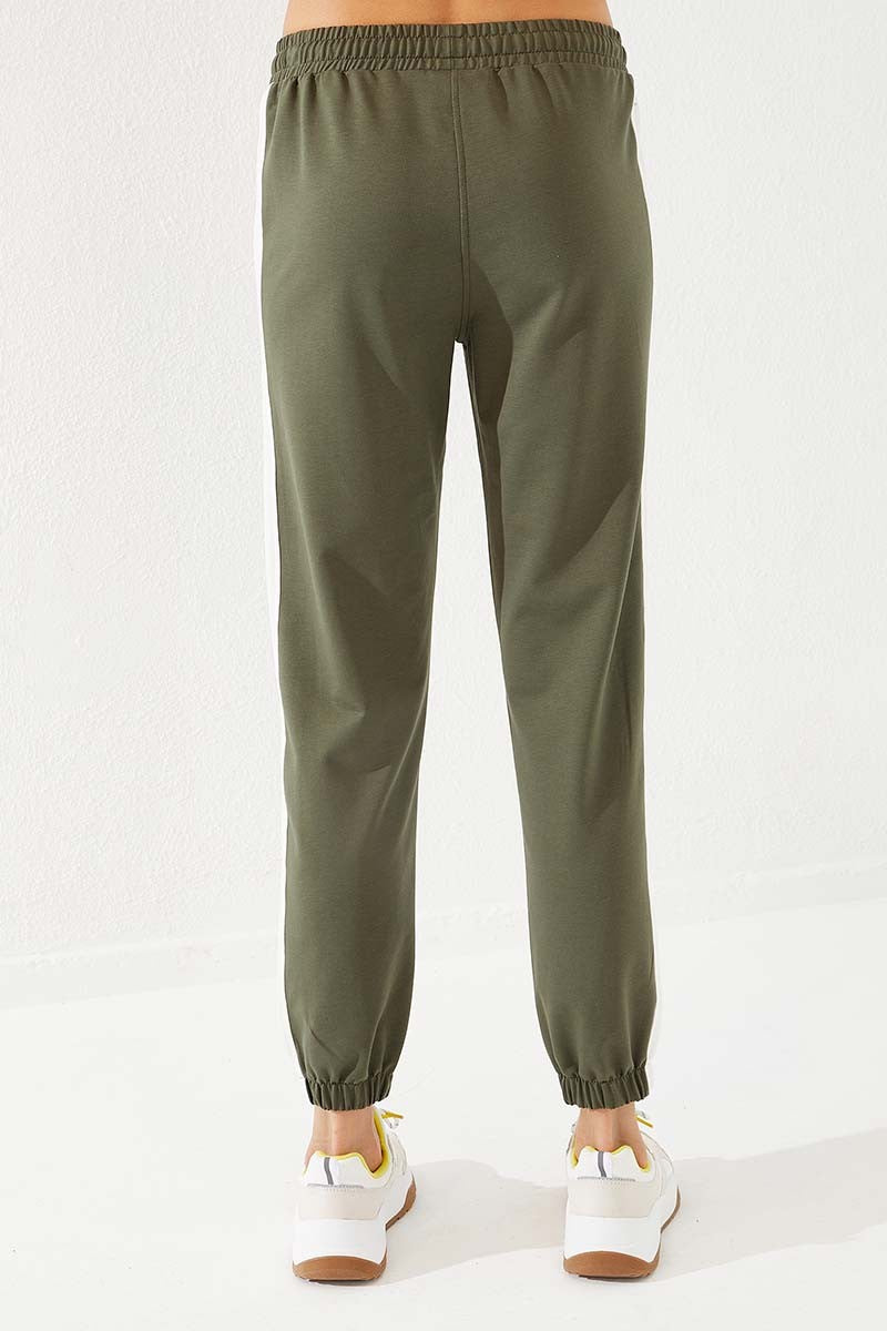 Right Two-Tone Striped Comfort Fit Elastic Cuff Women's Tracksuit Bottom - 94582
