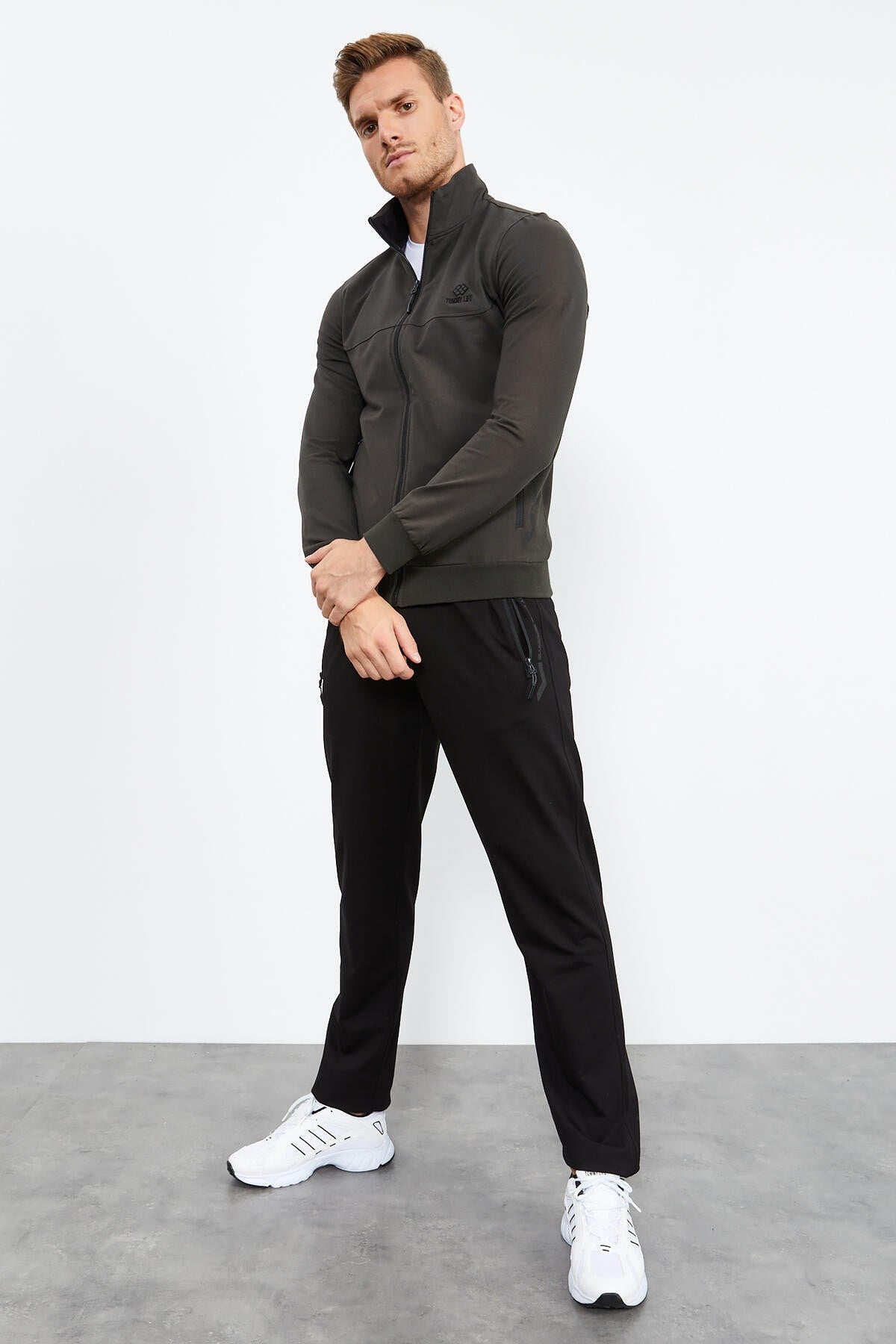 High Collar Zippered Standard Fit Classic Cuff Men's Tracksuit Set - 85152