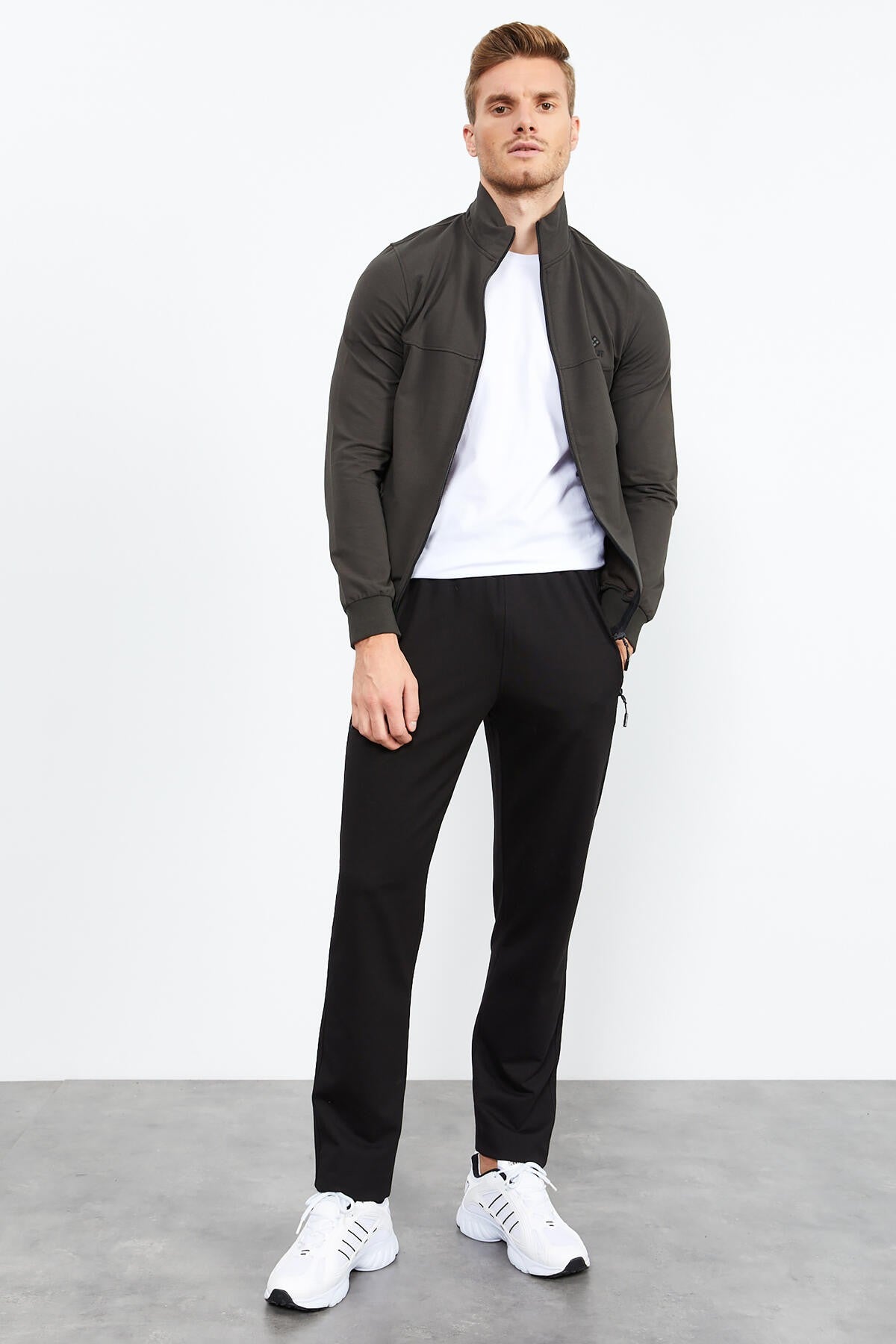 High Collar Zippered Standard Fit Classic Cuff Men's Tracksuit Set - 85152