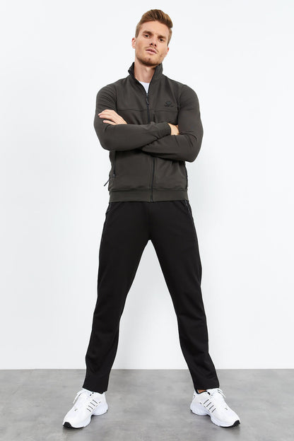 High Collar Zippered Standard Fit Classic Cuff Men's Tracksuit Set - 85152