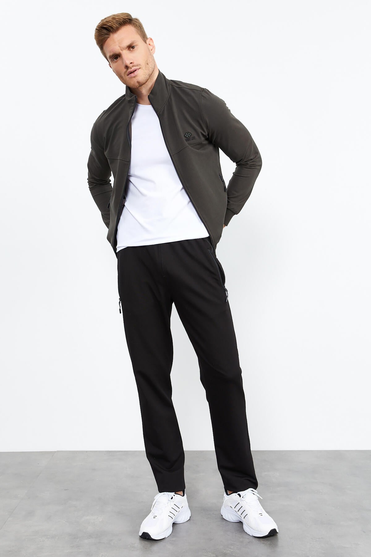 High Collar Zippered Standard Fit Classic Cuff Men's Tracksuit Set - 85152