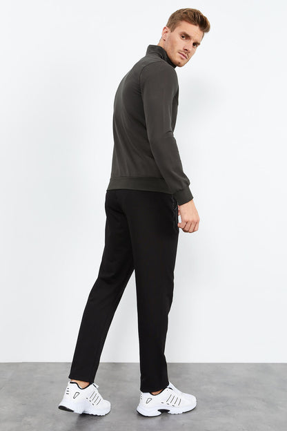 High Collar Zippered Standard Fit Classic Cuff Men's Tracksuit Set - 85152