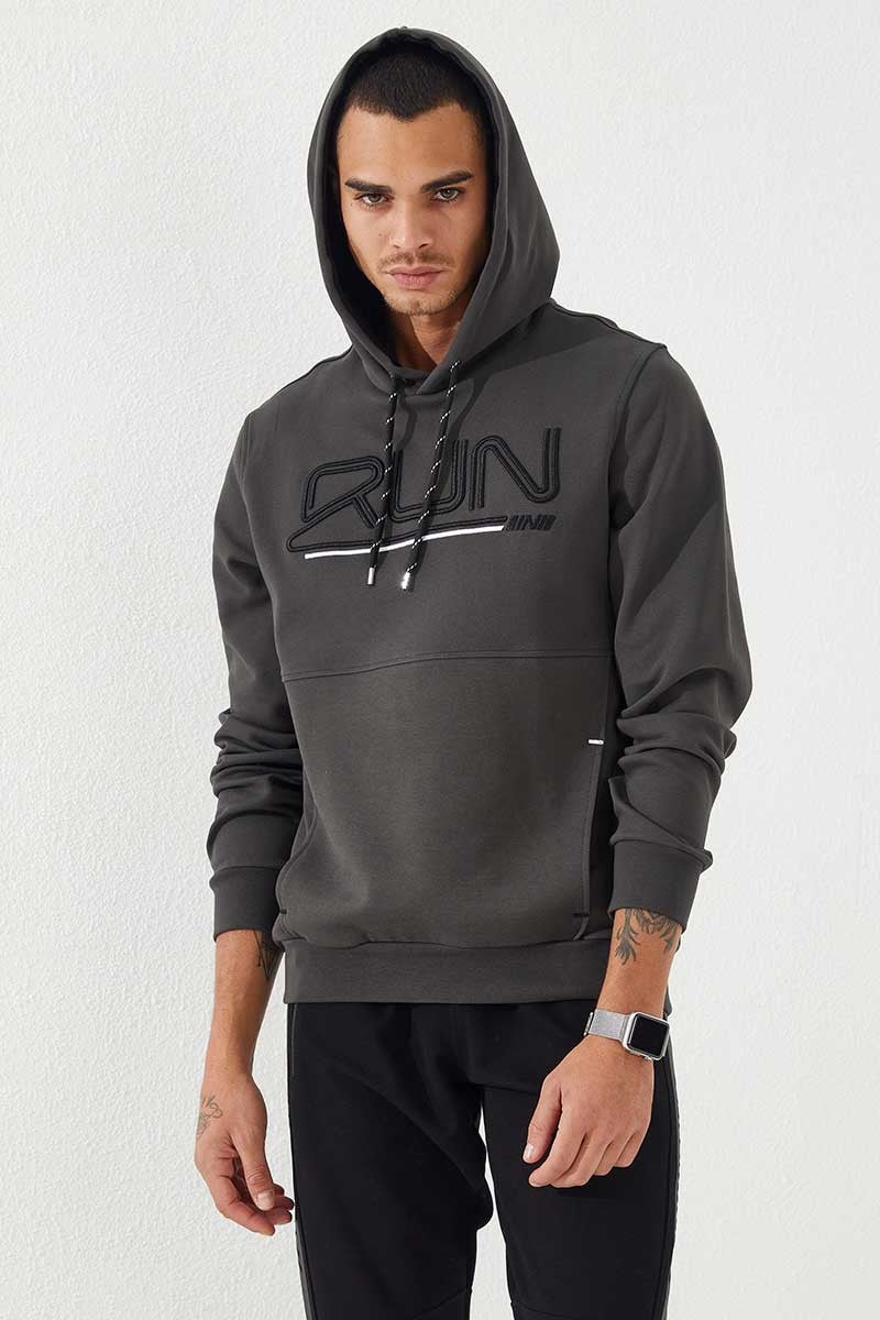 Standard Template Hooded Men's Sweatshirt with Embroidered Lettering - 87887