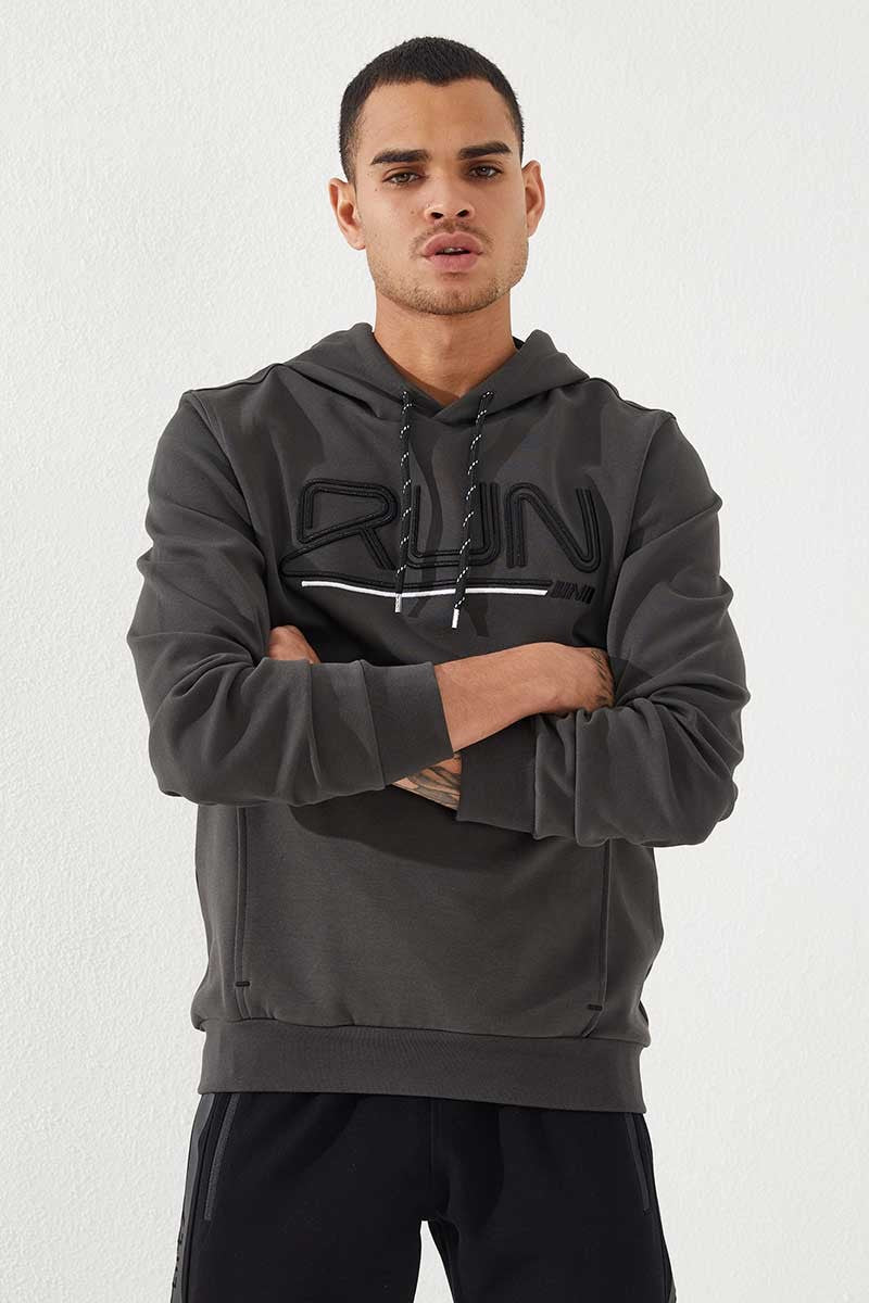Standard Template Hooded Men's Sweatshirt with Embroidered Lettering - 87887