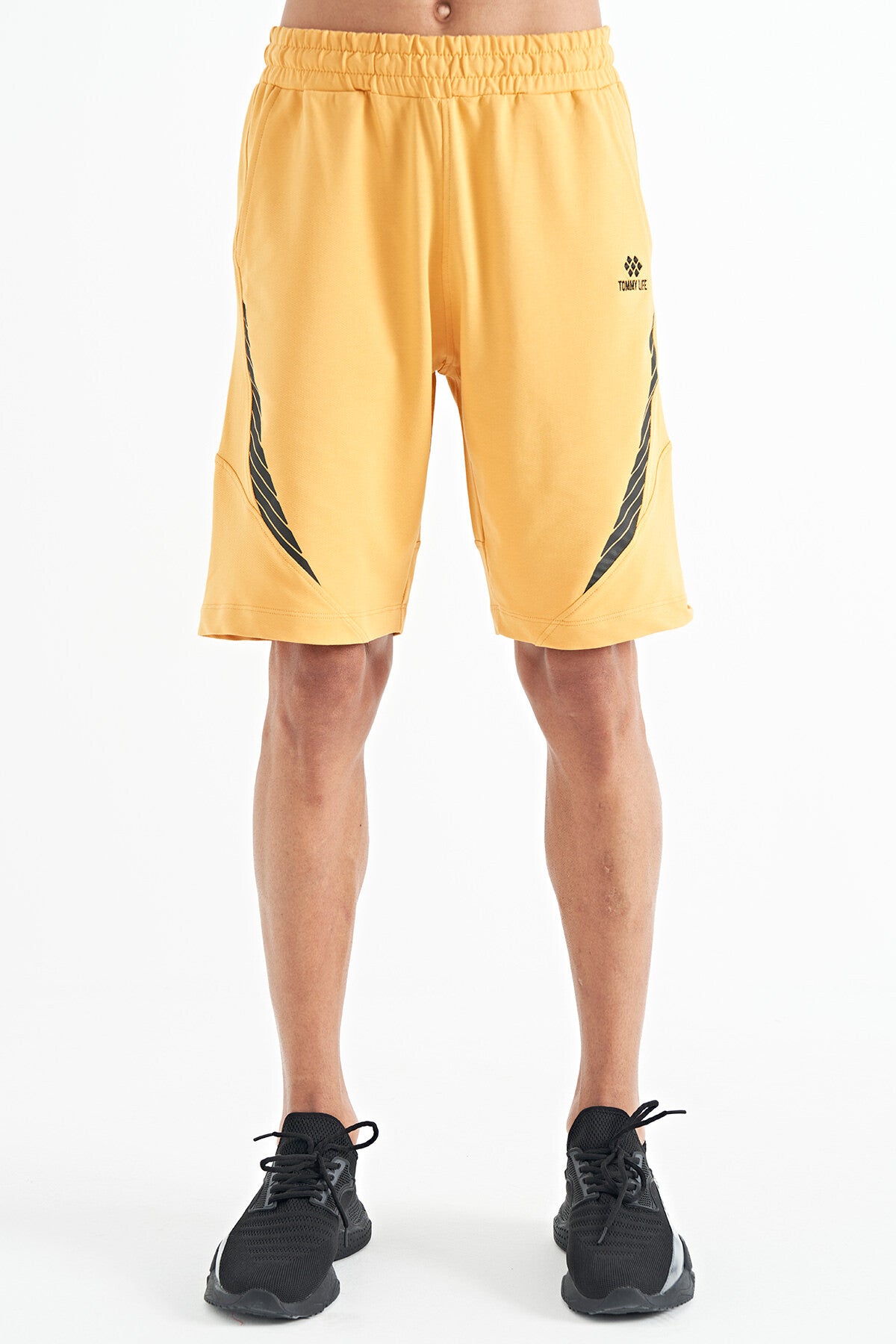 Mustard Print Detail Logo Embroidered Standard Fit Men's Shorts - 81252