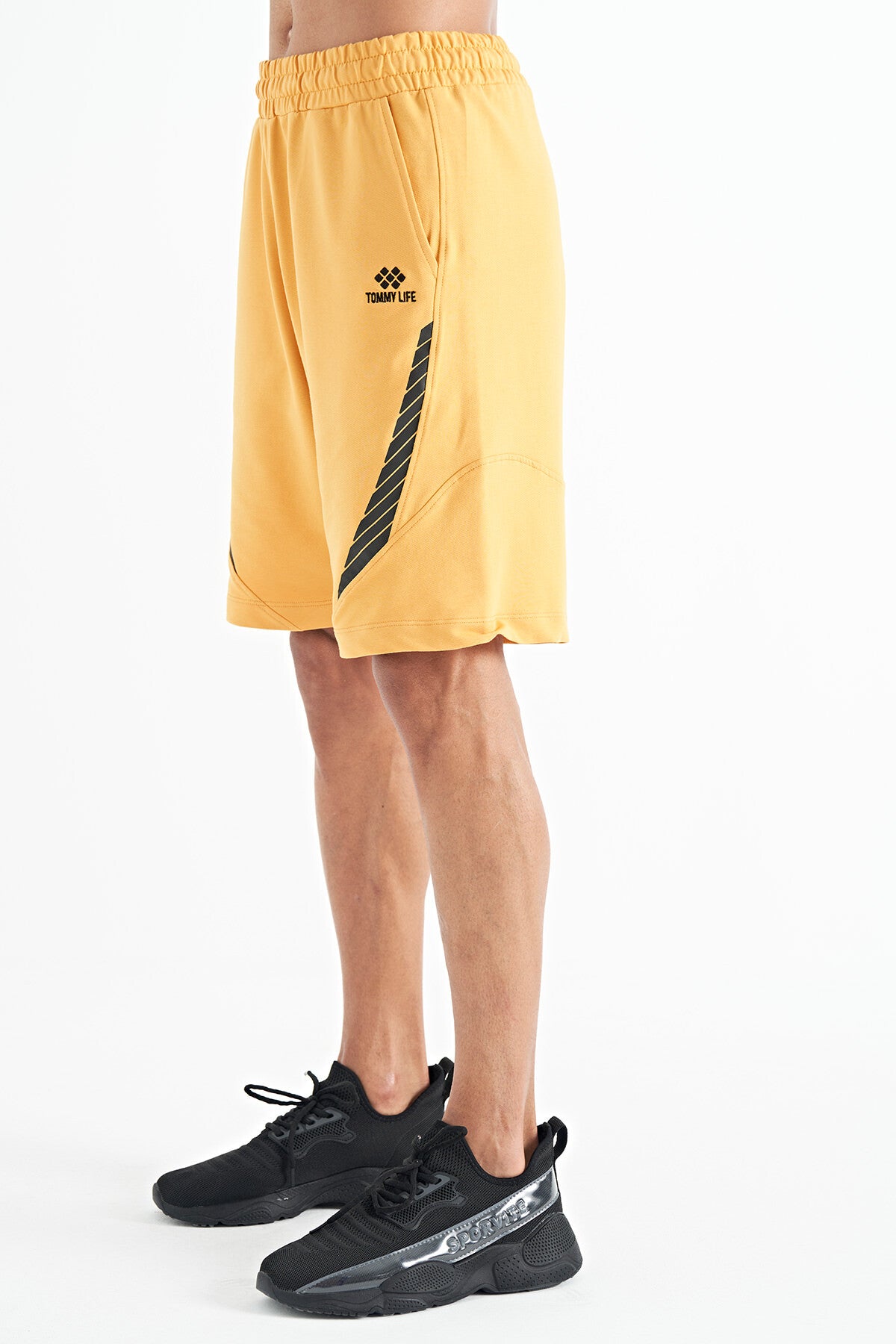 Mustard Print Detail Logo Embroidered Standard Fit Men's Shorts - 81252