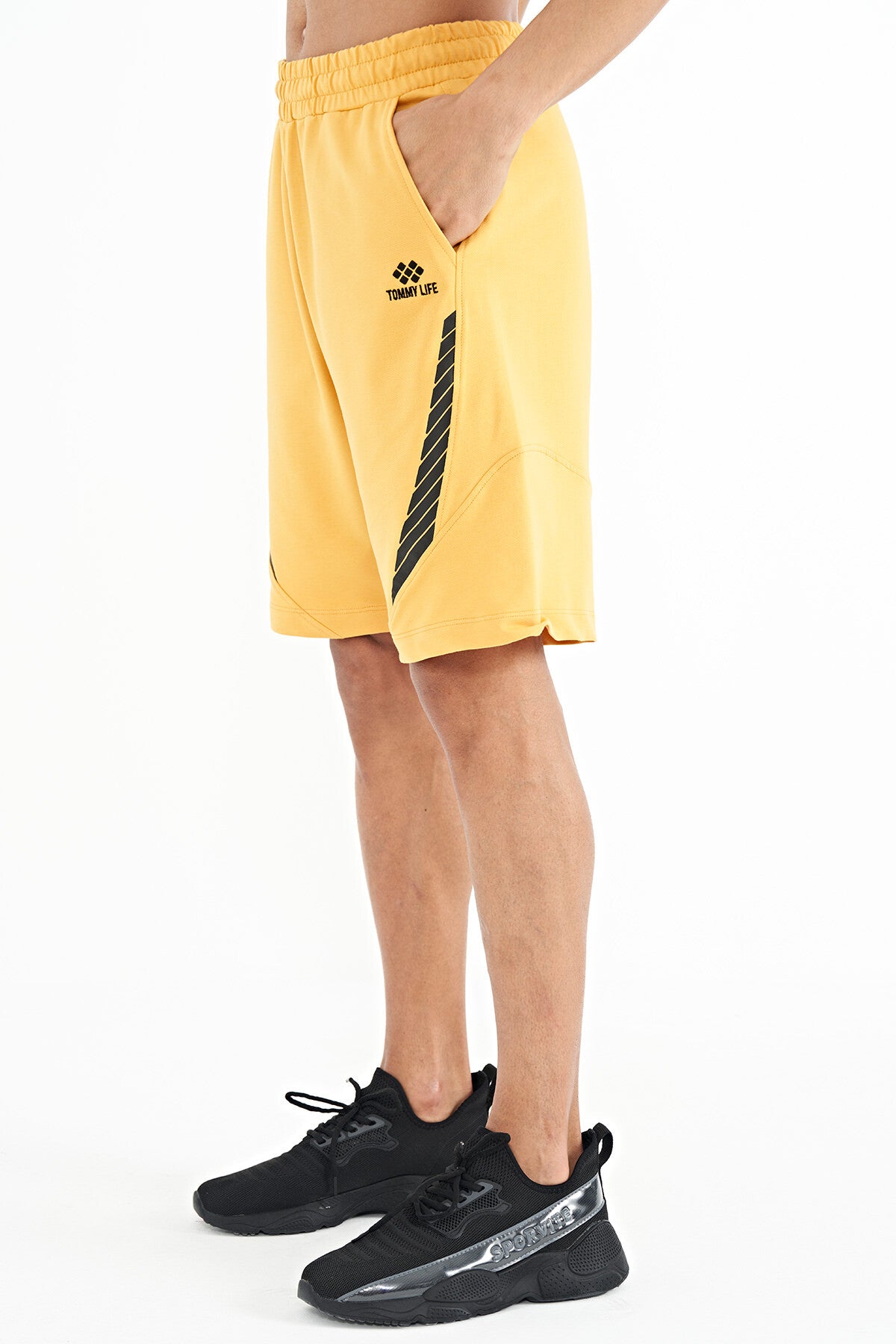 Mustard Print Detail Logo Embroidered Standard Fit Men's Shorts - 81252
