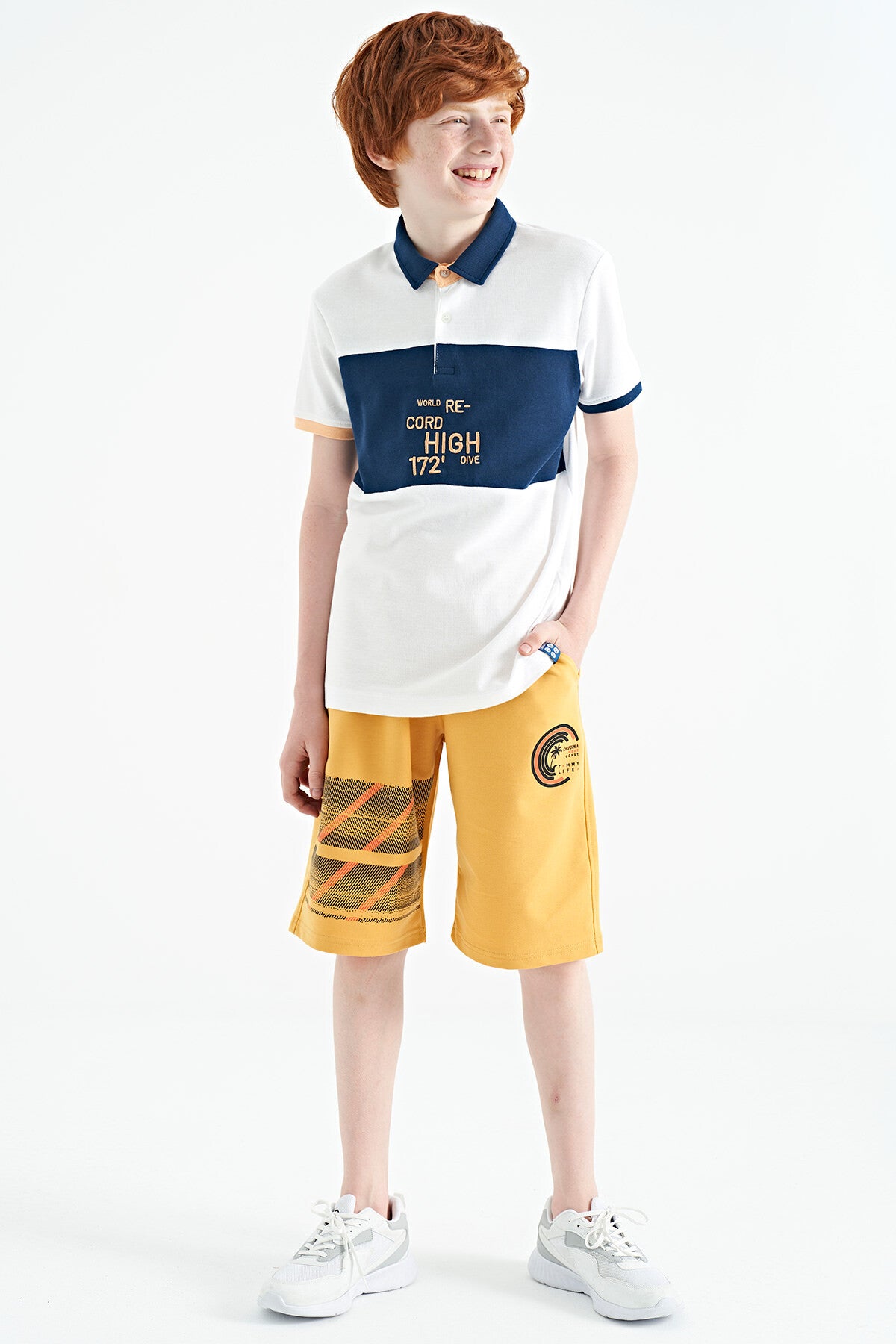 Mustard Print Detailed Laced Standard Fit Boys' Shorts - 11125