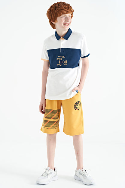 Mustard Print Detailed Laced Standard Fit Boys' Shorts - 11125