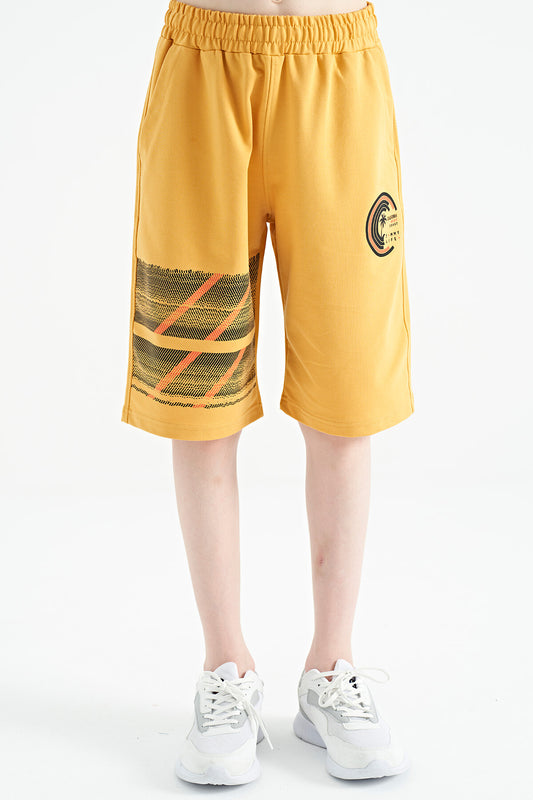 Mustard Print Detailed Laced Standard Fit Boys' Shorts - 11125
