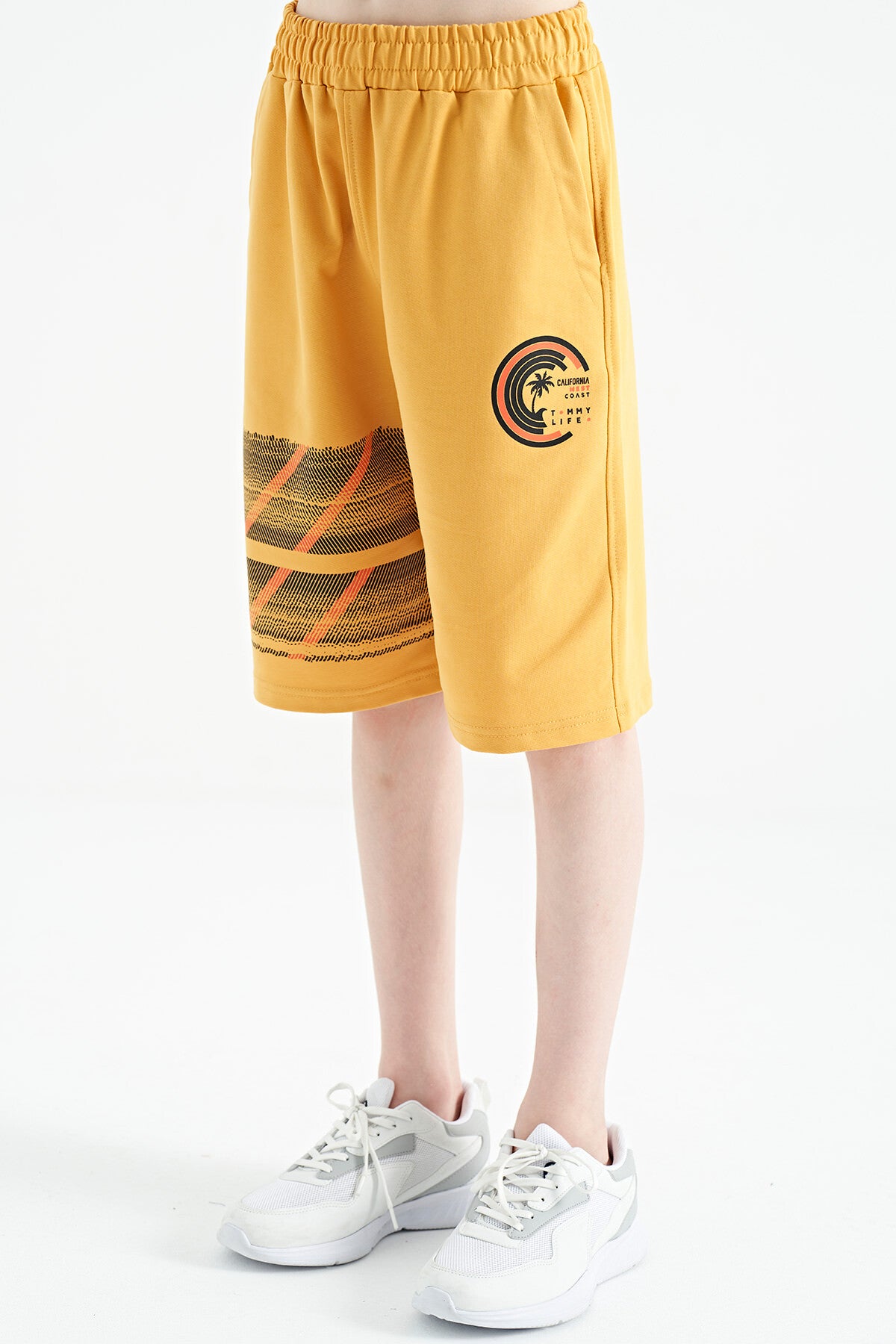 Mustard Print Detailed Laced Standard Fit Boys' Shorts - 11125