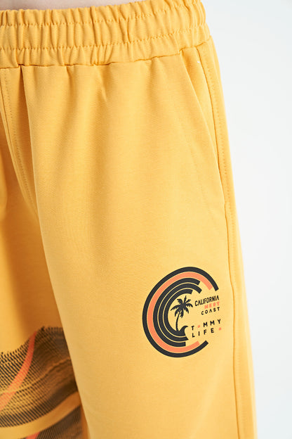 Mustard Print Detailed Laced Standard Fit Boys' Shorts - 11125