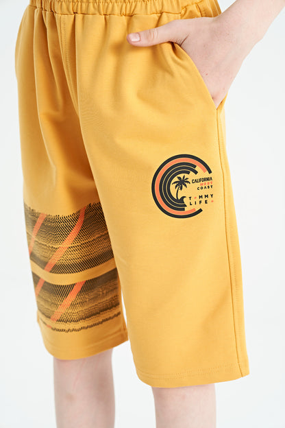 Mustard Print Detailed Laced Standard Fit Boys' Shorts - 11125