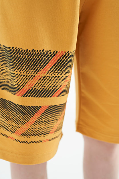 Mustard Print Detailed Laced Standard Fit Boys' Shorts - 11125